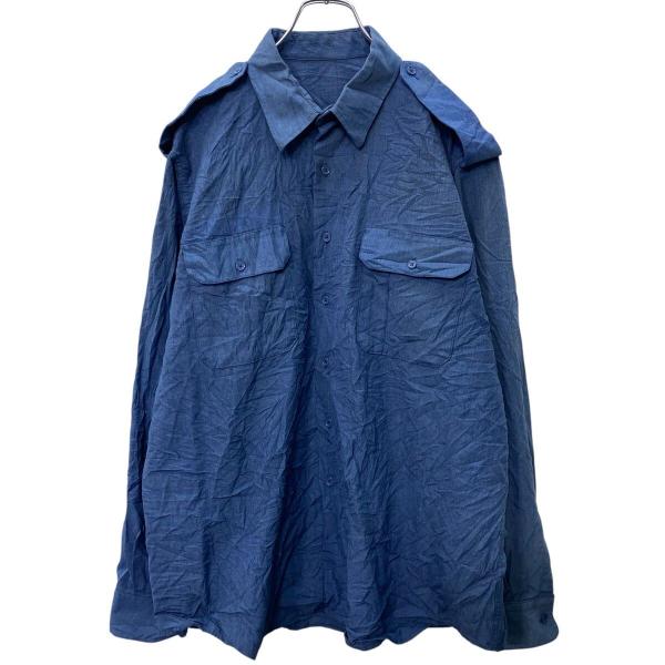 ユーロ ミリタリーシャツ XL位 サックスブルー エポレット ビッグ