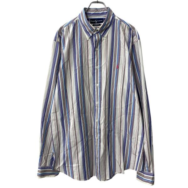 ポロ ラルフローレン ストライプ 長袖シャツ ブラウン ホワイト アメリカ古着 ビッグサイズ Ralph Lauren ラルフローレン レッド×ホワイト 長袖