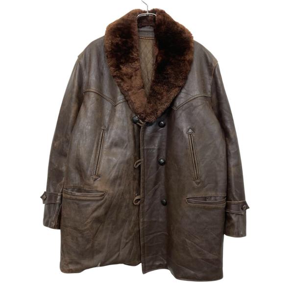 ユーロ レザーカーコート XLサイズ ブラウン 60's〜 ムートン 古着卸