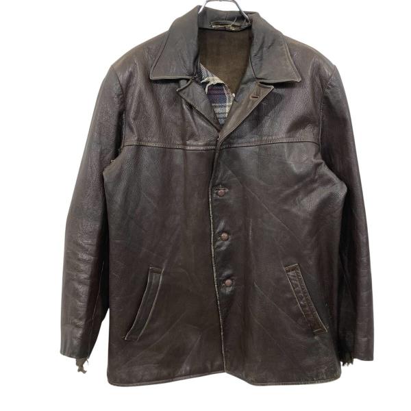 ユーロ レザーカーコートジャケット Lサイズ ブラウン 50's〜 ゴート