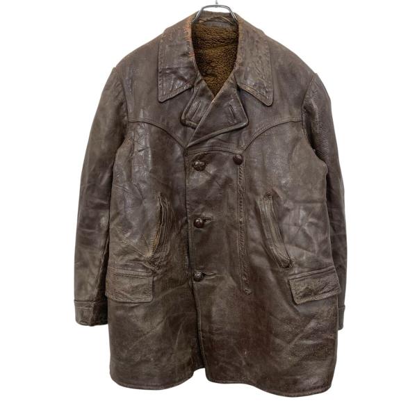 ユーロ レザーカーコートジャケット XLサイズ ブラウン 50's