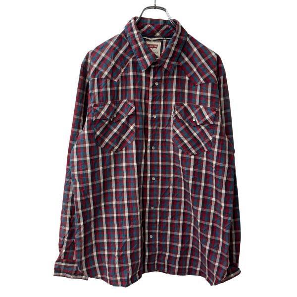Levi's 長袖 チェックシャツ L レッド リーバイス スナップボタン