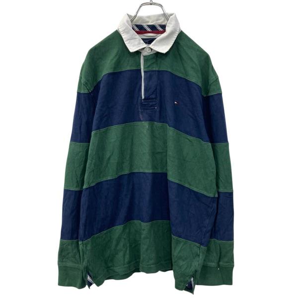 TOMMY HILFIGER 長袖 ラガーシャツ L グリーン ネイビー トミー