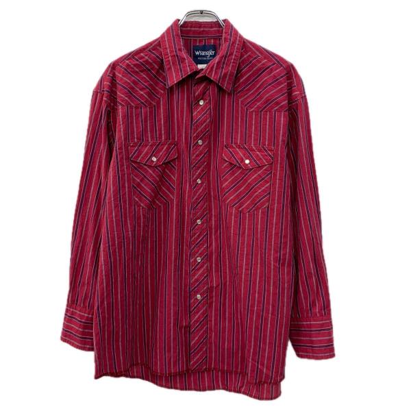Wrangler 長袖 ストライプシャツ L レッド マルチカラー ラングラー
