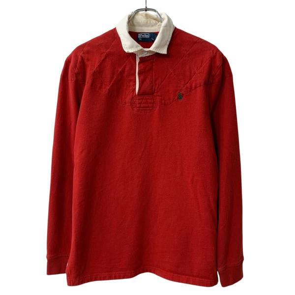 90s Polo Ralph Lauren 長袖 ラガーシャツ L レッド ポロラルフ