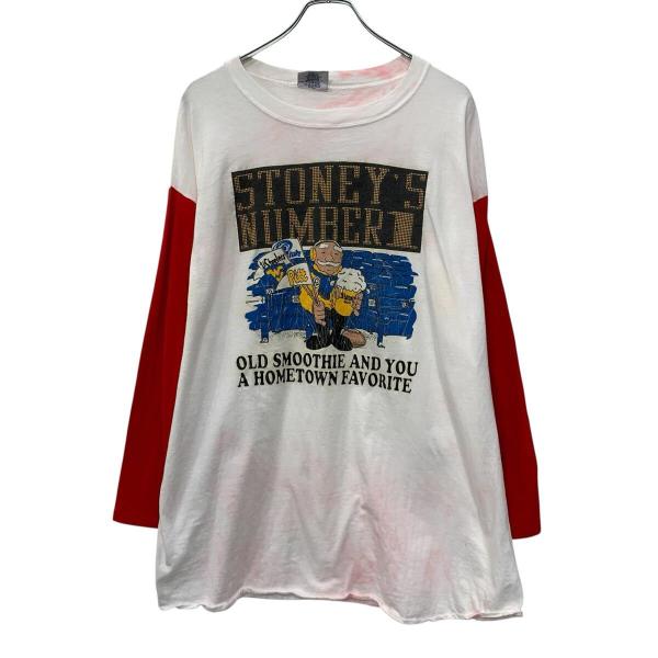 〜90s USA製 Velva Sheen 長袖 プリントTシャツ L ホワイト レッド ベルバーシーン プルオーバー 〜90年代 ツートーン 春物 a804-6562