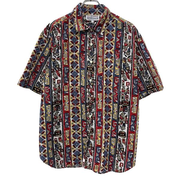 00s〜 westbound 半袖 総柄シャツ XL レッド マルチカラー ボタン 00年代〜 総柄 ネイティブ柄 ストライプ カジュアル 夏物 a806-7463