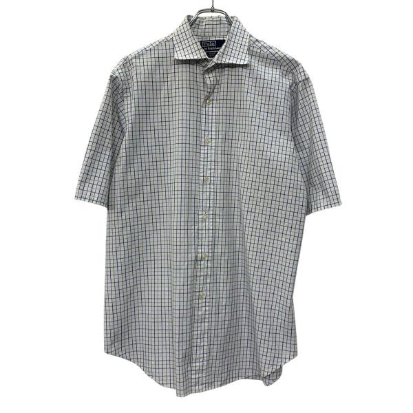 90s Polo by Ralph Lauren 半袖 チェックシャツ L ホワイト ブルー