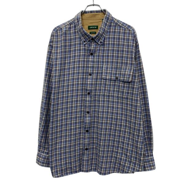 ORVIS 長袖 チェックシャツ XXL ブルー マルチカラー オービス ボタンダウン チェック柄 胸ポケット カジュアル 春秋物 a809-5717