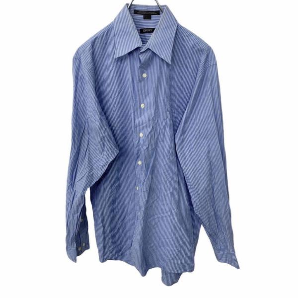 DKNY 長袖ストライプシャツ Lサイズ ライトブルー ホワイト 古着卸 アメリカ仕入 t2205-3207