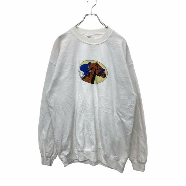 ギルダン 古着 アメリカ輸入 両面プリント スウェット トレーナー 白色 L ギルダン 古着 アメリカ輸入 両面プリント スウェット