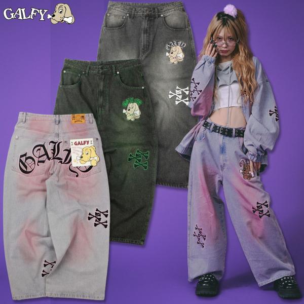ガルフィー GALFY 骨骨カラーデニムパンツ 144012 Gパン ジーンズ #20 BLACK×WHITE #21 BLACK×GREEN #70 BULE×PINK 24AW