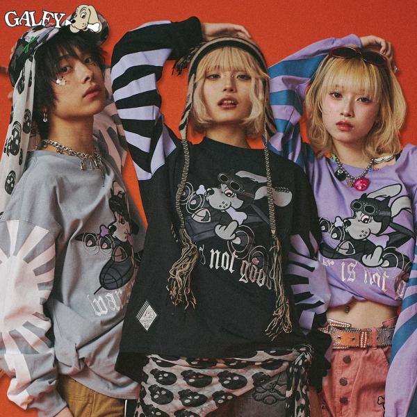 GALFY ガルフィー 反戦 ロンTee Tシャツ L 中型犬 XL 大型犬 151021 BLACK PURPLE GRAY メンズ レディース ギャル 25SS