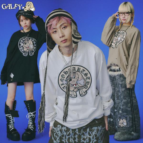 ガルフィー GALFY 百合の紋紋ボロンTee 中型犬 L 大型犬 XL 153017 O.WHITE BLACK GREIGE 長袖 Tシャツ 25AW