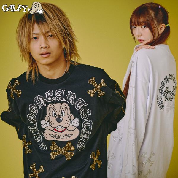 ガルフィー GALFY ピカピカ骨骨ロンTee 153078 WHITE BLACK Tシャツ 長袖 ロンT ギャル ヤンキー 25AW