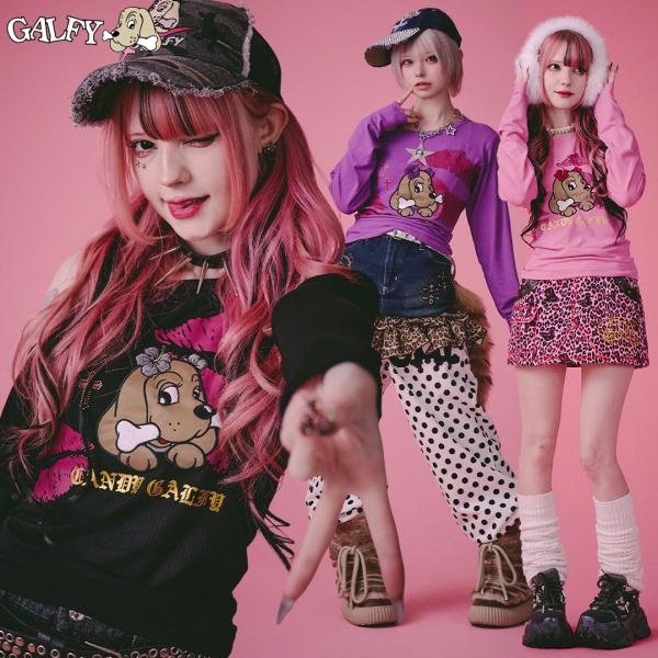 キャンディー ガルフィー CANDY GALFY SEXY LIPS Tee 161030 #20 BLACK #50 PINK #110 PURPLE ロンティー Tシャツ 長袖 ギャル ヤンキー 26SS