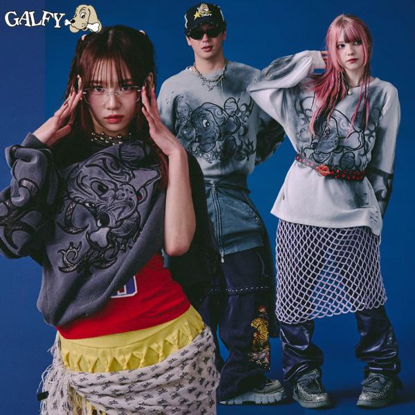 ガルフィー GALFY 汚れ部族ワッフルロンTee 長袖 Tシャツ 161045 #10 WHITE #20 INK BLACK #120 GRAY ロンティー ギャル ヤンキー 26SS