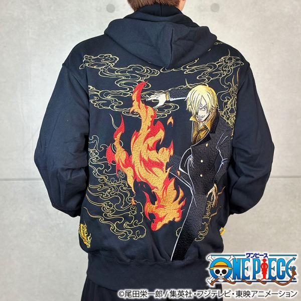 ONE PIECE× 絡繰魂 粋 コラボ サンジ パーカー 243027 コック 粋 刺繍 カラクリダマシイ からくり  Black Leg 悪魔風脚