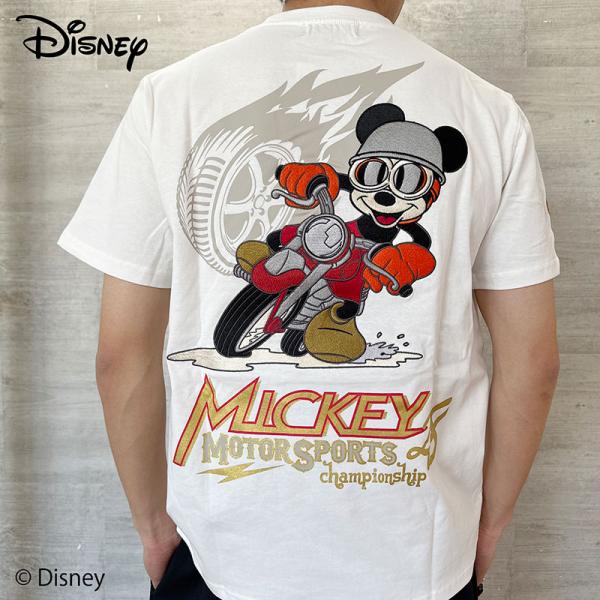 フラッグスタッフ ミッキーマウス 刺繍半袖Tシャツ 442502 Mickey Mouse わんわん洋品店 バイク #10 WHITE 白 M L XL XXL