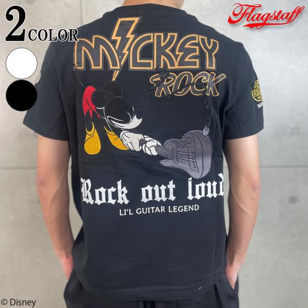 Micky Mouse×Flagstaff Disneyコレクション ミッキーマウス RockTシャツ フラッグスタッフ 半袖Tシャツ 452510 白 黒