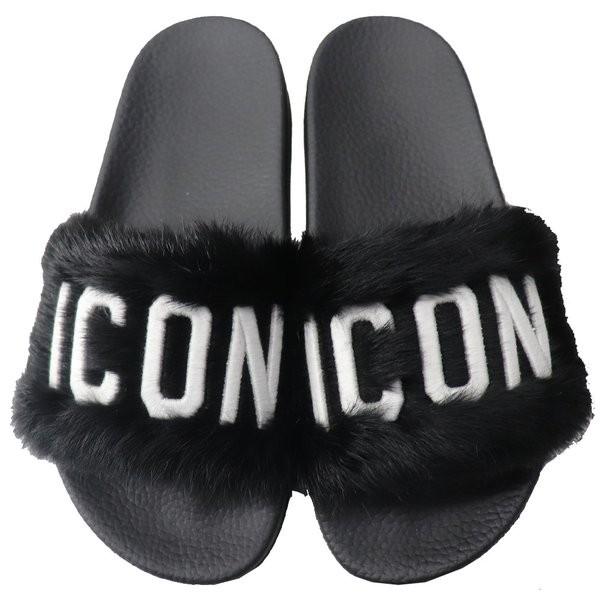 Dsquared2 Black Icon Flat Sandal Lapin ディースクエアード レディース アイコン ロゴ ファー サンダル 36 37 38 ブラック 黒 W Class 通販 Paypayモール