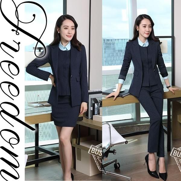 Sale スーツ Ol 就活スーツ リクルート ビジネス 卒業式 入学式 パンツスタイル スカートスタイルのストライプ柄ベーシックレディーススーツ 4点セット Yoro212nv S4 スーツドレスカジュアルフリーダム 通販 Yahoo ショッピング