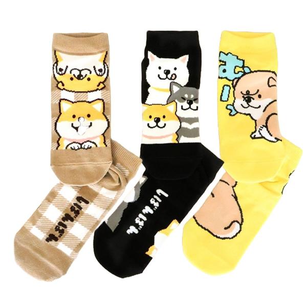 キャラクター靴下 ソックス 柴犬 レディース マインドウェイブ 3足セット かわいい くるぶし アンクル丈 しばんばん Ver2