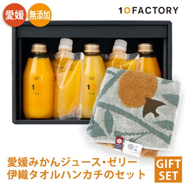 夏ギフト ゼリー 愛媛 みかん 10FACTORY 愛媛みかんジュース 200ml 3本 みかんゼリー 2個 今治タオル 伊織mikan ハンカチ セット のし お中元 内祝 お見舞に