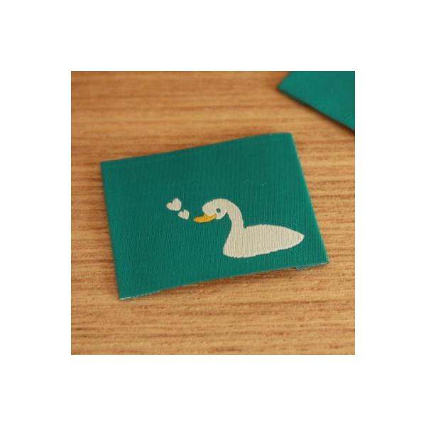 ハンドメイドに刺繍タグ5枚セット‐あひるのハート（青緑）