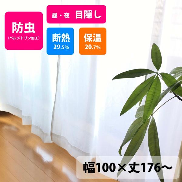 虫よけ加工 レースカーテン 幅100cm 選べる丈 176~228cm 多機能 防虫