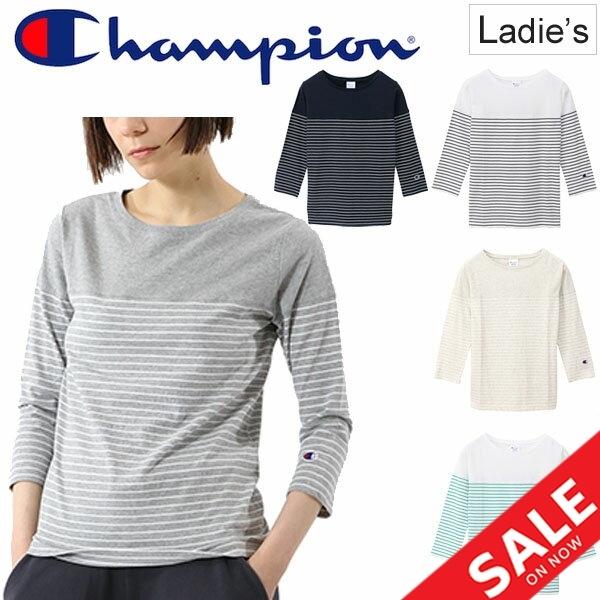 Tシャツ 7分袖 レディース Champion チャンピオン ベーシック 3 4スリーブ Tシャツ スポーツカジュアル ボーダー柄 クルーネック Cw P402 Cw P402 World Wide Market 通販 Yahoo ショッピング