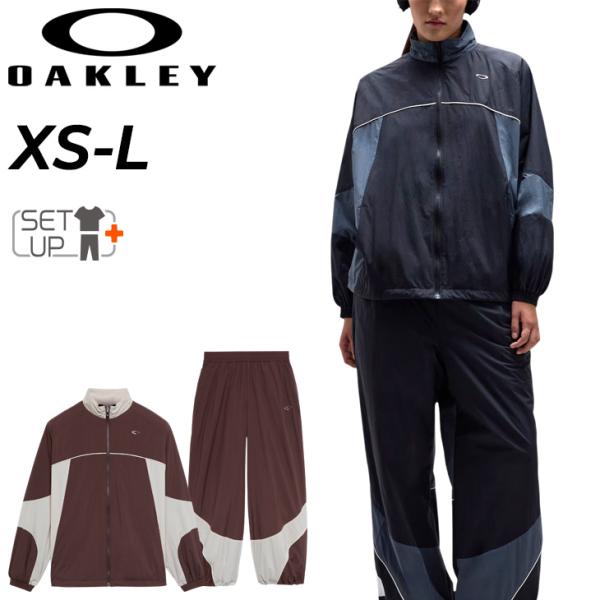 美品 オークリー ウィンドブレーカー セットアップ ロゴ ネイビー ブラック L OAKLEY（オークリー） レディース ウィンドブレーカー 上下セット
