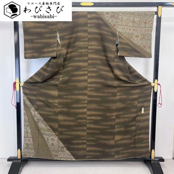 単衣 小紋 矢絣 矢羽根 モノトーン 縮緬 K-5234 着物 きもの kimono