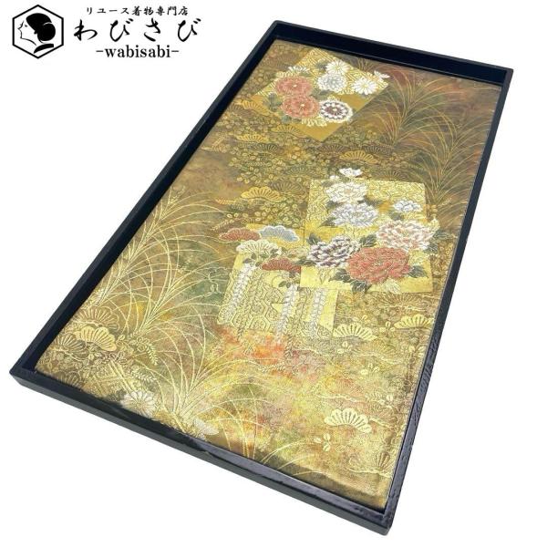 袋帯 色紙に花模様 松 藤の花 菊 金糸 金色 フォーマル O-4336  