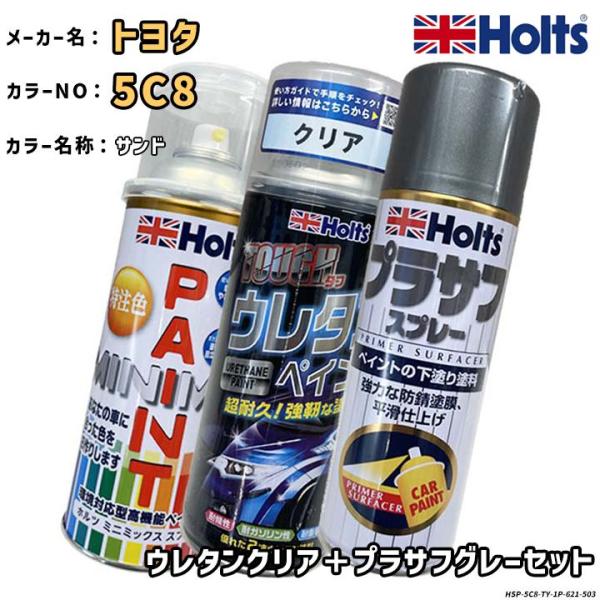 Holts ホルツ MINIMIX 特注色 ペイントスプレー トヨタ カラー番号 5C8 ウレタンクリア＋プラサフグレーセット