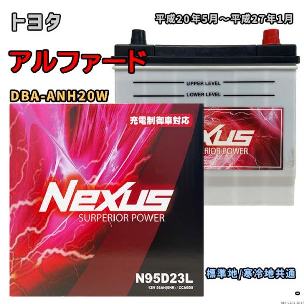 バッテリー NEXUS N95D23L トヨタ アルファード DBA-ANH20W 平成20年5月〜平成27年1月 対応 D23L 互換 28