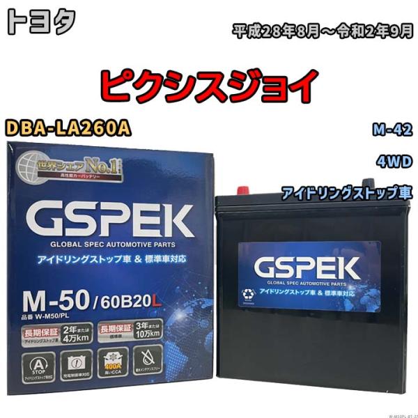 ピクシスジョイ M-42互換バッテリー W-M50PL アイドリングストップ/充電制御車用 DBA-LA260A 平成28年8月〜令和2年9月 GSPEK 37
