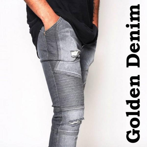 Golden Denim(ゴールデン デニム）バイカー ジーンズ デニム グレー