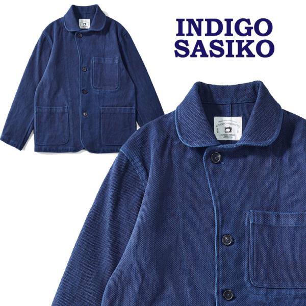 刺し子 ジャケット インディゴ カバーオール デニム フレンチ 刺し子 ジャケット インディゴ カバーオール デニム フレンチ