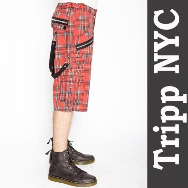 Tripp NY ジップ ボンテージ ハーフ パンツ 赤タータン チェック Tripp NY ジップ ボンテージ ハーフ パンツ 赤タータン チェック