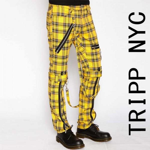 TRIPP NYC トリップニューヨーク　ZIP ボンテージパンツ イエロー チェック スキニーパンツ パンク ロック ファッション　スキニー　カーゴ  ロックファッション