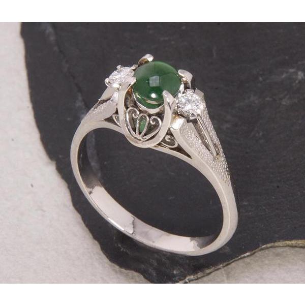 質屋出品》Pmプラチナ☆天然翡翠+ダイアモンドリング☆C-2543  