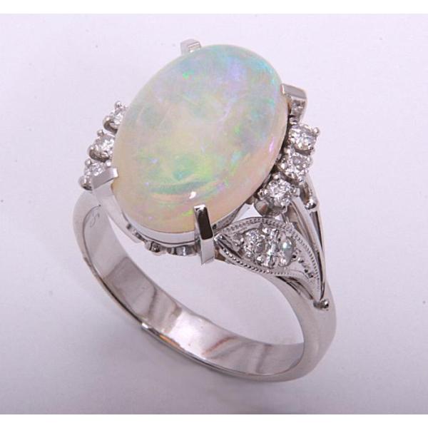 質屋出品》Pt900☆天然オパール+ダイアモンドリング☆C-4263  