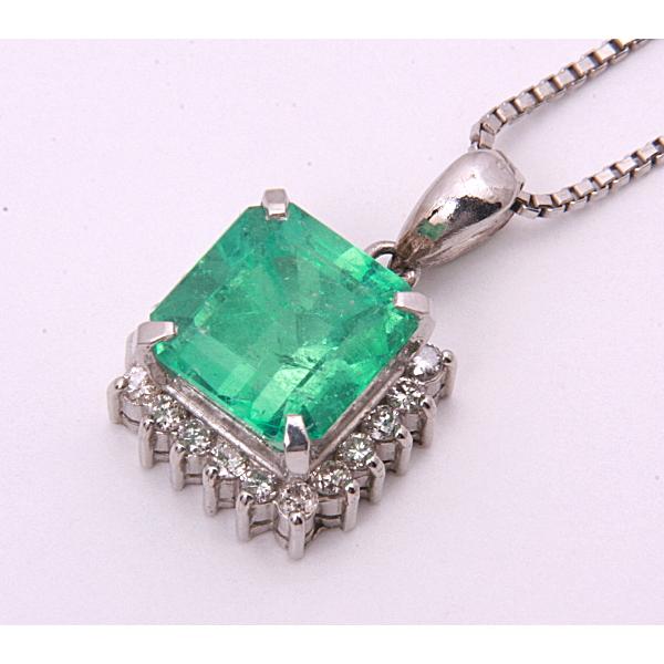 質屋出品》Pt850/900☆天然エメラルド2ct+ダイアモンドネックレス☆C 