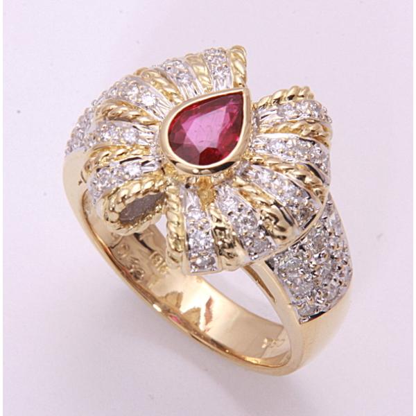 質屋出品》750(k18)☆天然ルビー0.57ct+ダイアモンドリング☆C