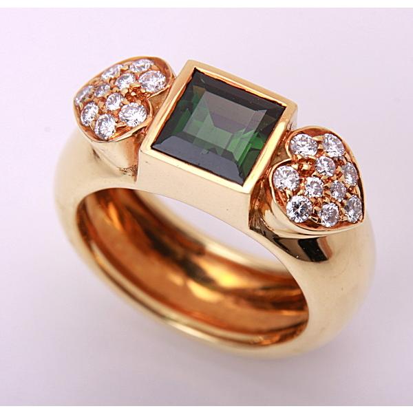 質屋》ロドニーレイナー☆k18天然トルマリン+ダイアモンドリング☆C  