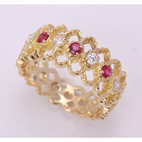 天然ルビー　リング 質屋出品》k18☆天然ルビー＋天然ダイアモンドデザインリング☆C