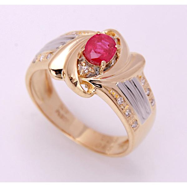 質屋出品》k18/Pt900☆天然ルビー0.45ct+ダイアモンドリング☆C-5593  