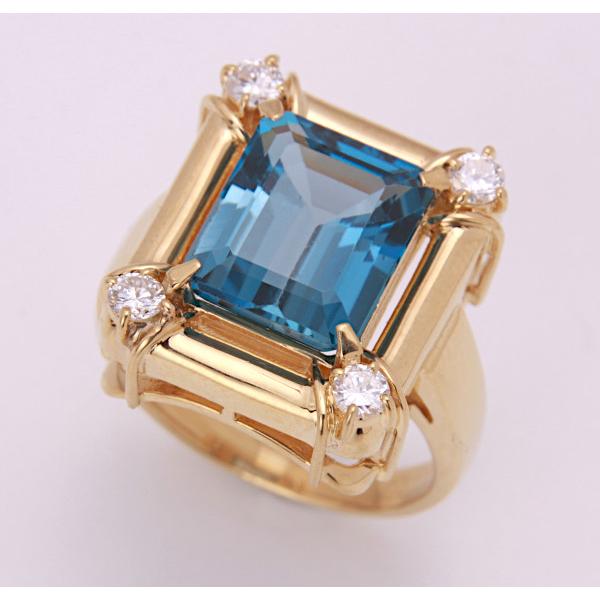 質屋出品》k18☆天然トパーズ5.53ct+ダイアモンドデザインリング☆C 