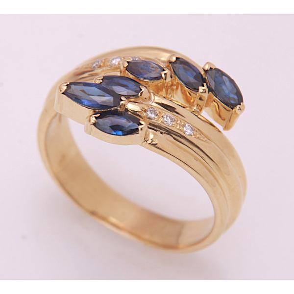 質屋出品》翁淳☆k18天然サファイア+ダイアモンドデザインリング☆C  